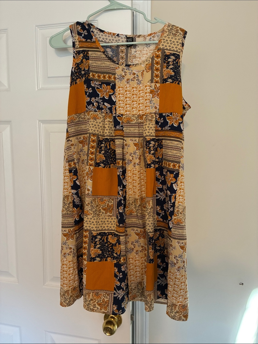 Sleeveless Patchwork Midi Dress in Mustard and Navy
